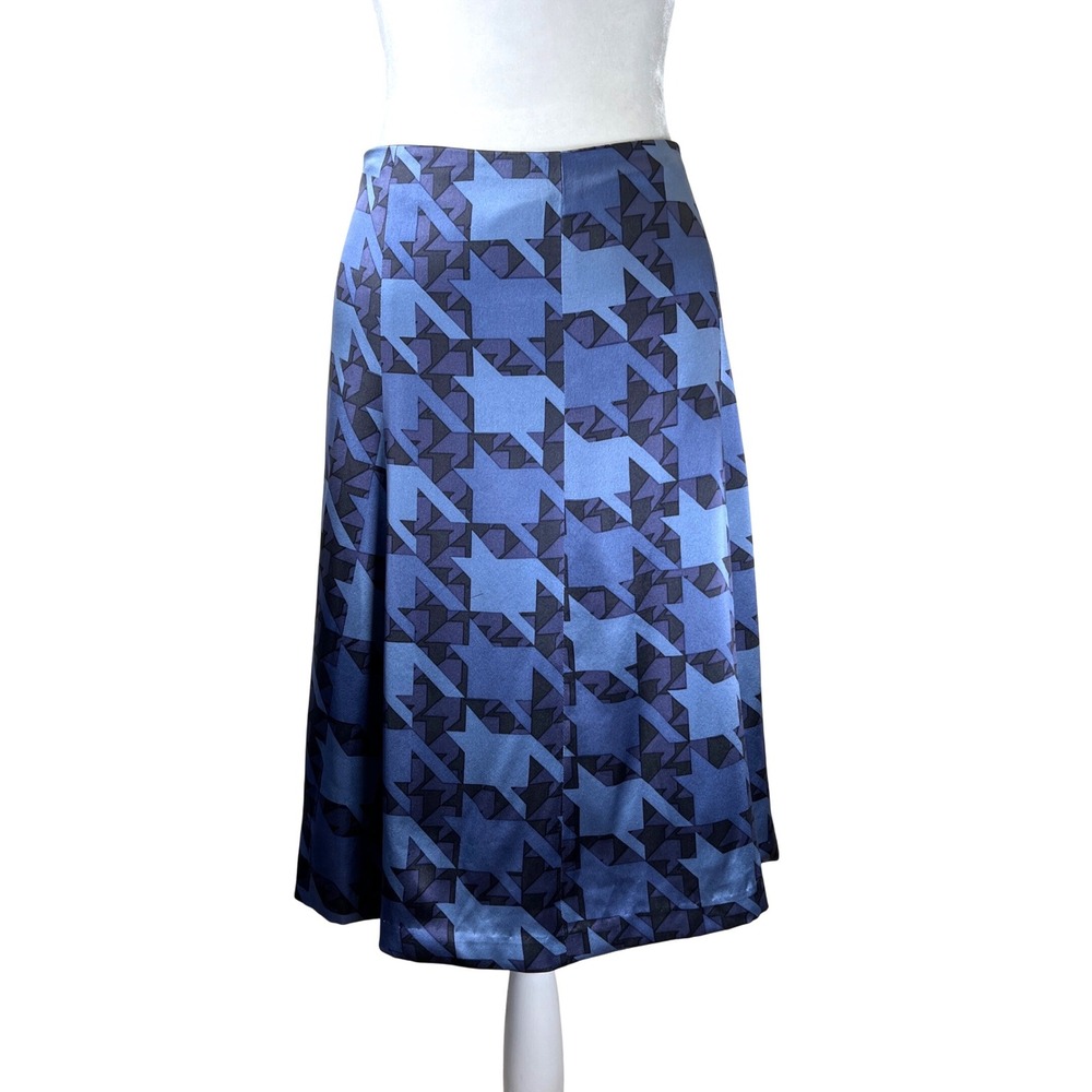 Kenneth Cole New‎ York Womens Skirt Blue Houndstooth Short 100% Silk Size 12